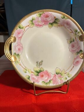 Elegant Pink Rose Porcelain Serving Bowl with Gold Trim - Home Dining